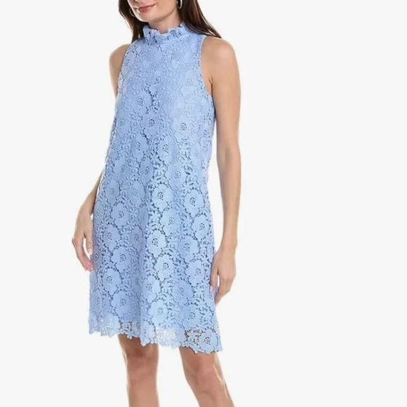 Anne Klein Blue Sleeveless Ruffle Mock Neck Dress - Picture 1 of 11